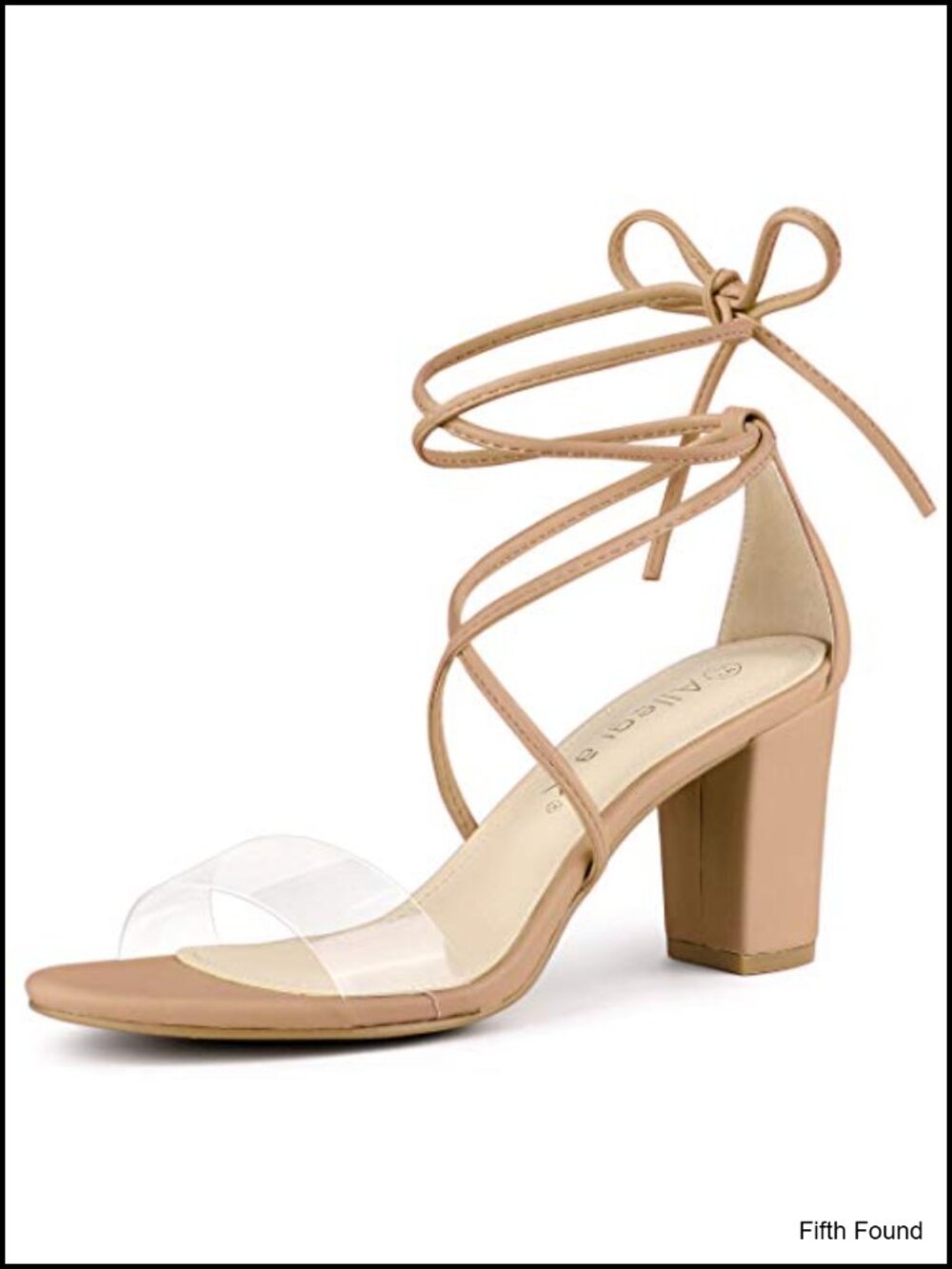 Clear Strap Block Heels Lace Up Sandals Faux Leather 3in Heel